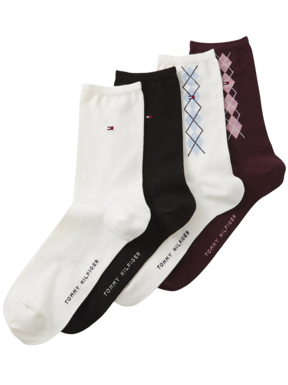 Skarpety damskie Tommy Hilfiger 701238219 001 bordowy biały 4 PACK